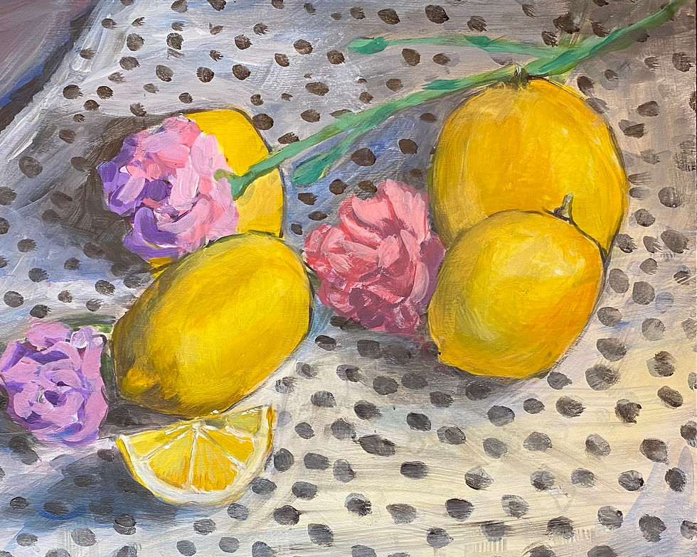 Lemons on Polka Dot Cloth 2 Print