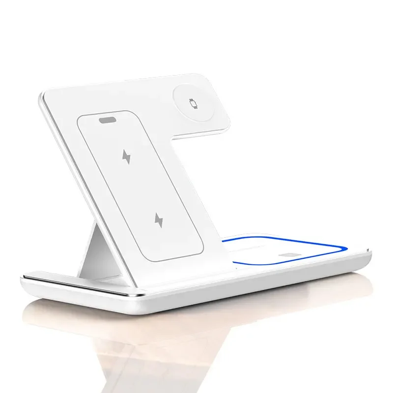 Thumbnail: 3 in 1 Wireless Charger Stand Pad Foldable Fast Charging Station Dock For iPhone