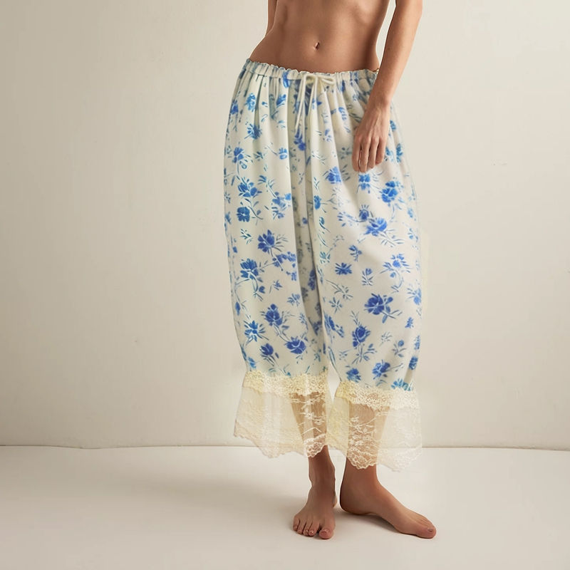 Thumbnail: Combhasaki Women's Y2K Loose Fit Bloomers Cropped Pants Drawstring High Waist Fl