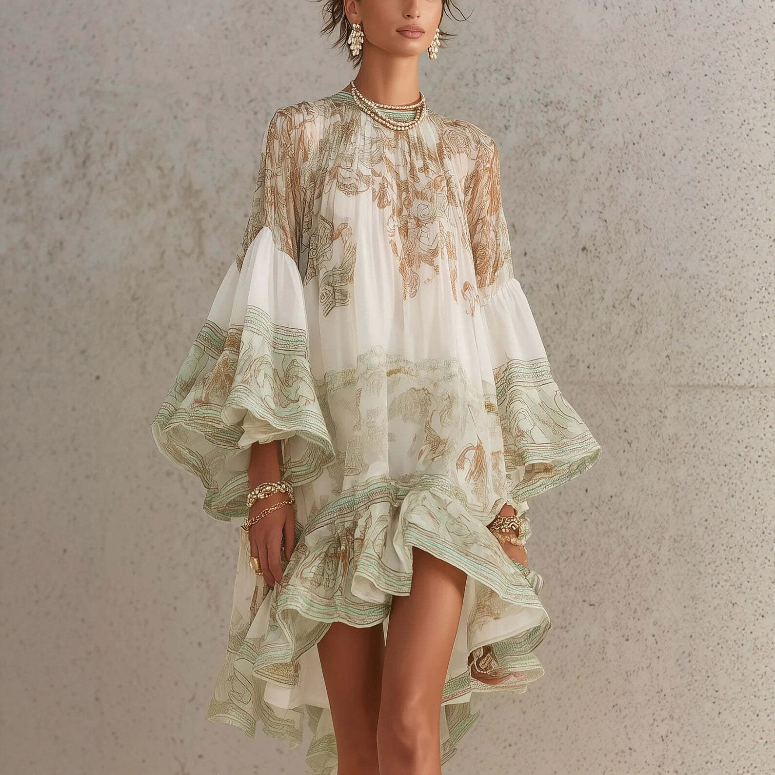 Women's Floral Print Long Sleeve Midi Dress