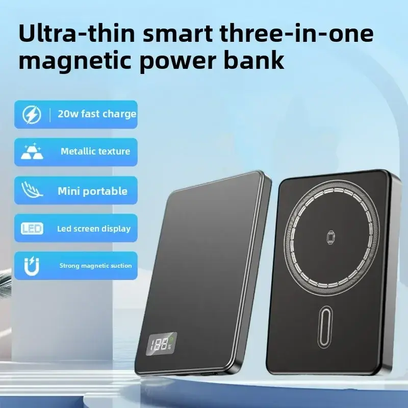 Thumbnail: 3-in-1 10000mAh Thin Magnetic Wireless PowerBank 20W Fast Charging Portable Mobi