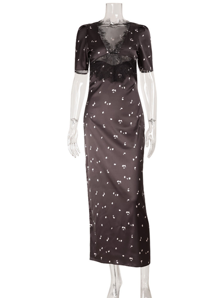 Thumbnail: Women's Lace Patchwork Printed Maxi Dress