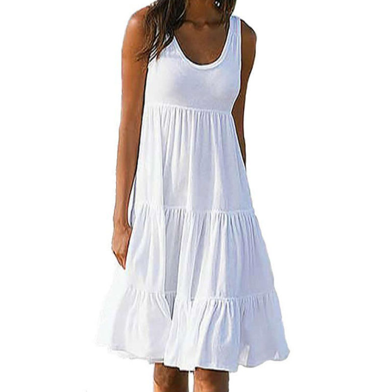 Thumbnail: Women Casual Solid Mini Dress 2024 Summer Elegant Sleeveless Ruffles Loose Short