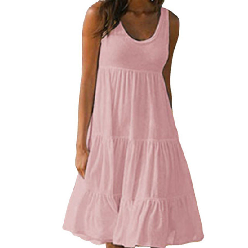Thumbnail: Women Casual Solid Mini Dress 2024 Summer Elegant Sleeveless Ruffles Loose Short