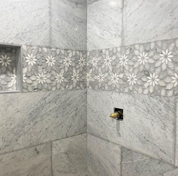 Large Gray Marble with Marble Floral Mosaic Accent