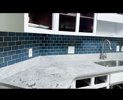 Deep Blue with White Grout Kitchen Backsplash