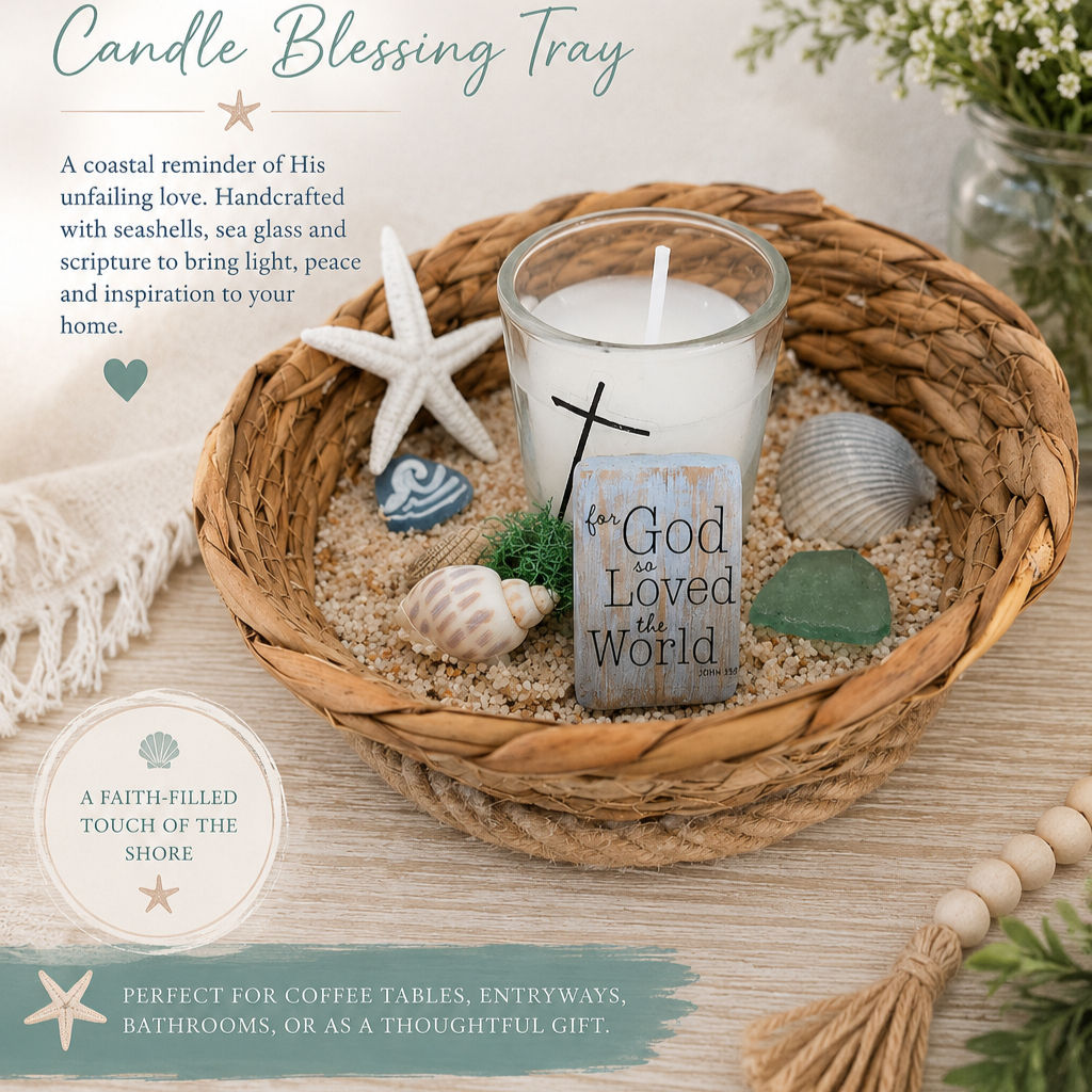 Coastal Candle Blessing Tray - John 3:16