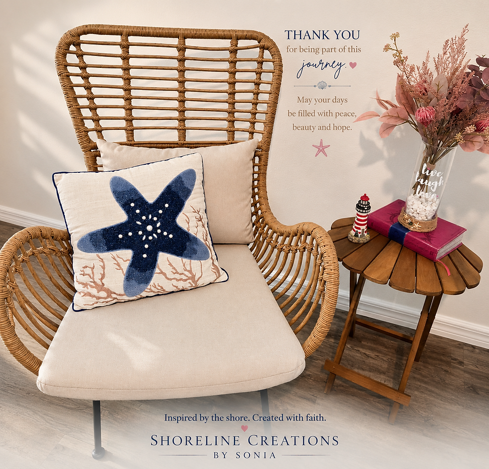 Handmade coastal decor by Shoreline Creations by Sonia displayed in a peaceful home setting.