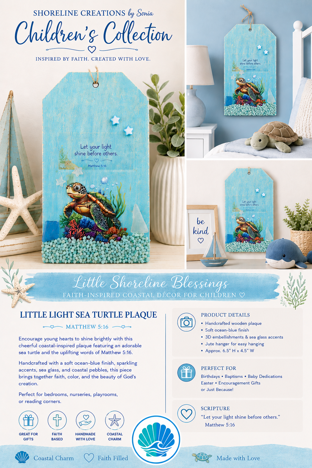 Little Light Sea Turtle Plaque – Matthew 5:16