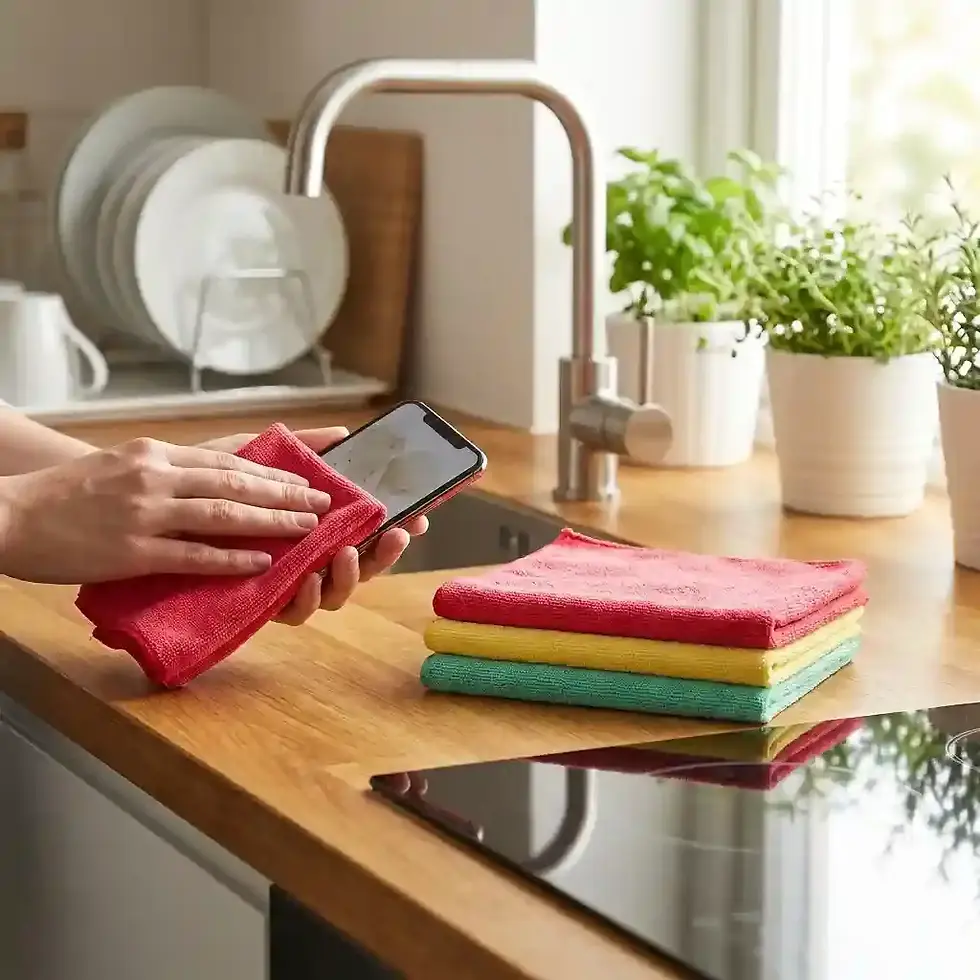 microfibre cleaning cloths for streak-free surface cleaning and polishing