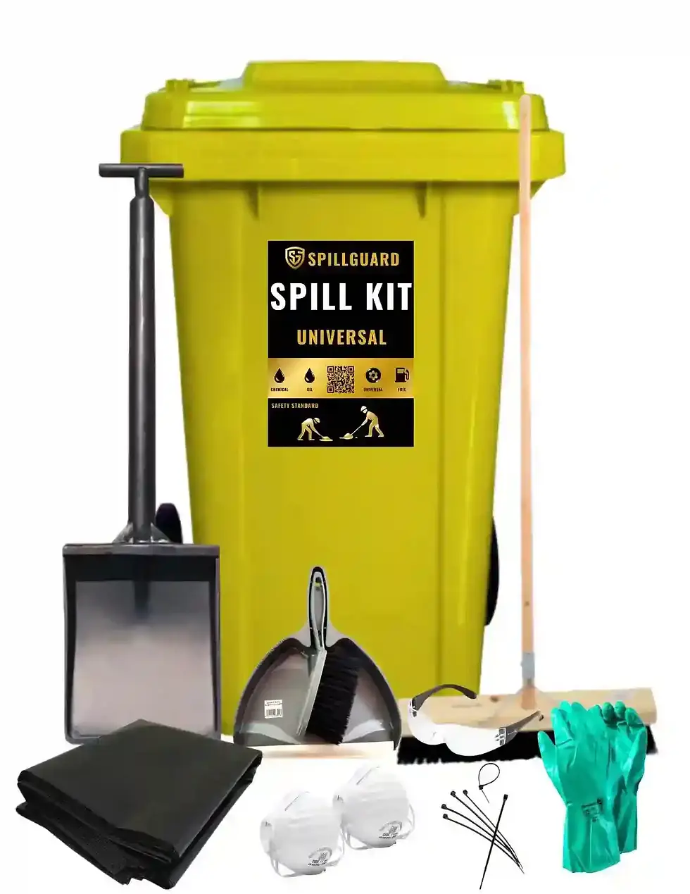 Skeleton Spill Kit with 240L wheelie bin and industrial cleanup tools for site safety compliance in South Africa