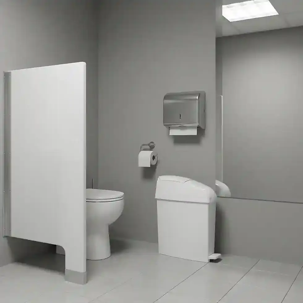 Thumbnail: ticra sanitary bin in white satin and black finishes for modern washroom installations