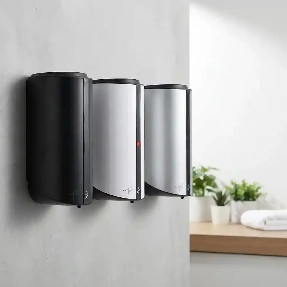 Thumbnail: ticra soap dispenser in white satin and black finishes for modern washroom installations