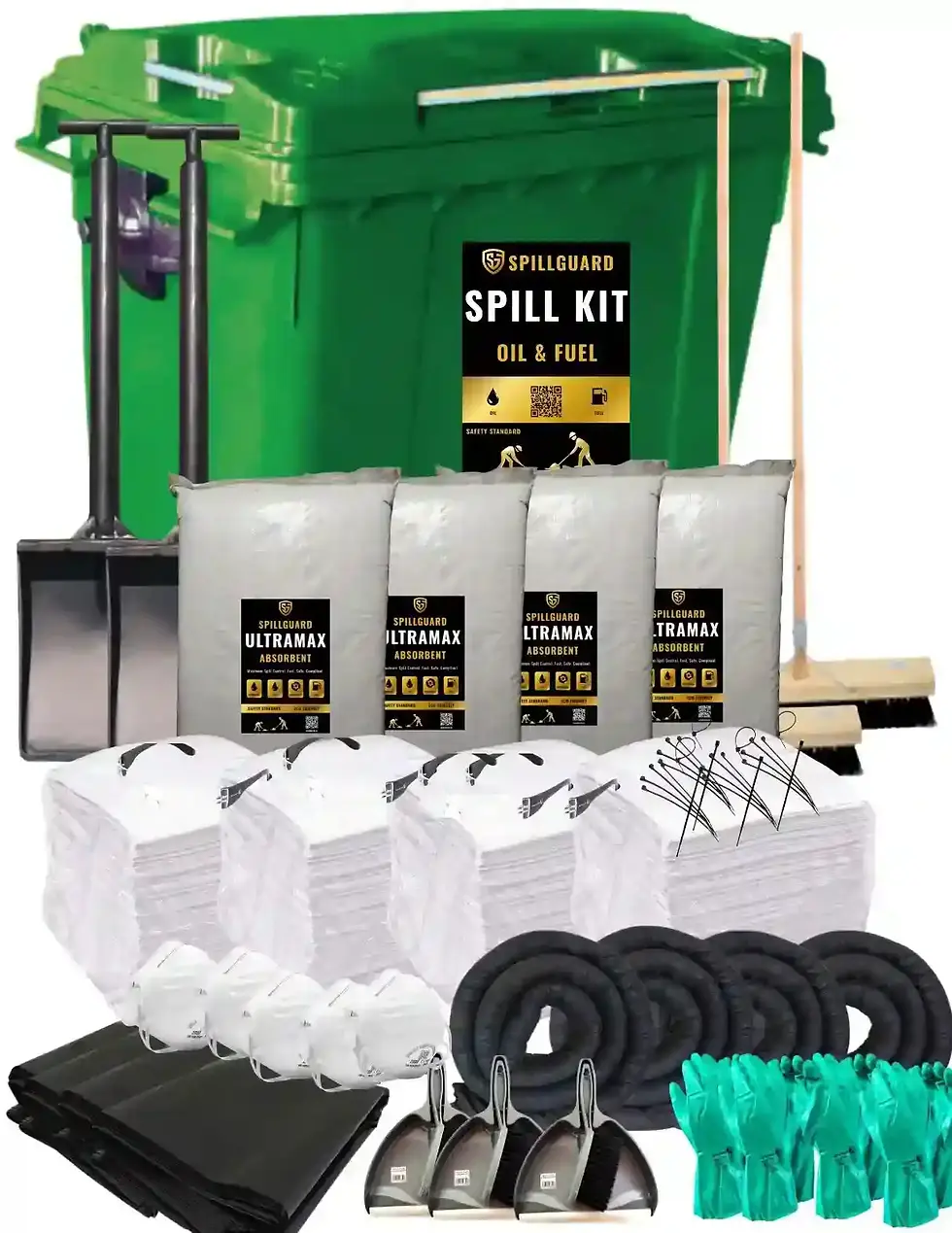Thumbnail: 660L fuel spill kit green industrial wheelie bin