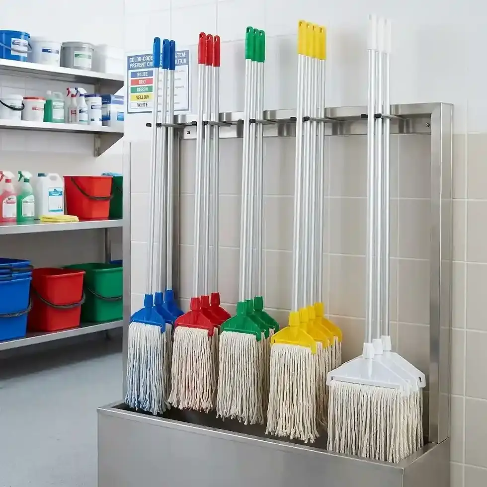 colour coded hygiene fan mop for commercial floor cleaning and contamination control