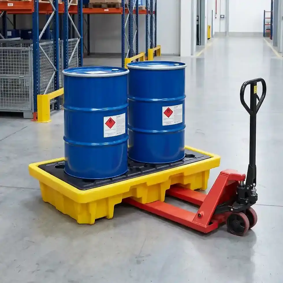 2 drum spill pallet compact spill containment for workplace safety and industrial liquid storage