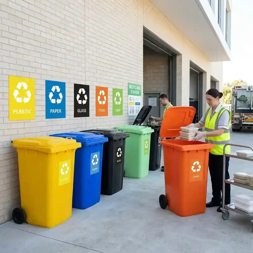 240L 5-colour recycling wheelie bin set for hospitality waste separation and recycling compliance