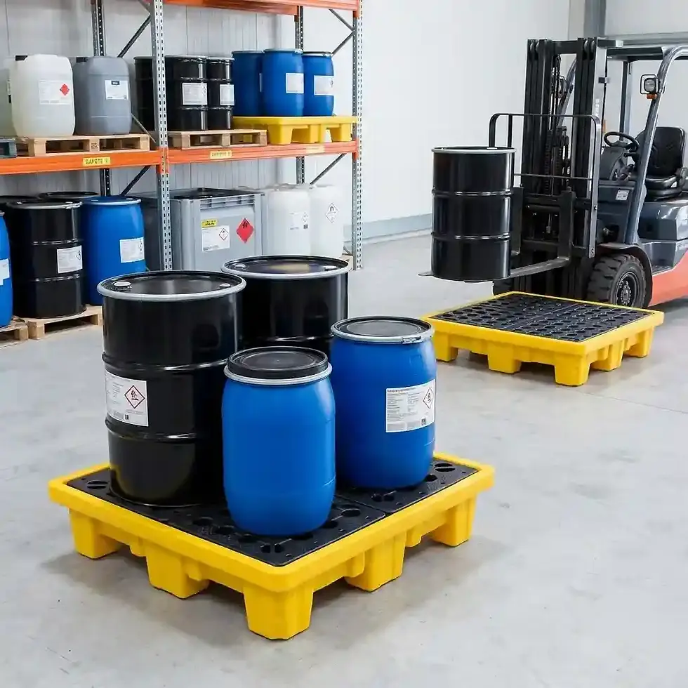 Thumbnail: heavy duty 4 drum spill pallet for workplace spill prevention and safety compliance systems