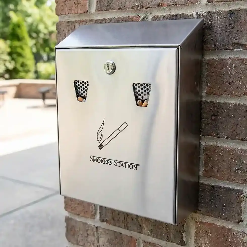 smokers station wall mount black outdoor cigarette butt bin 300 capacity for waste disposal