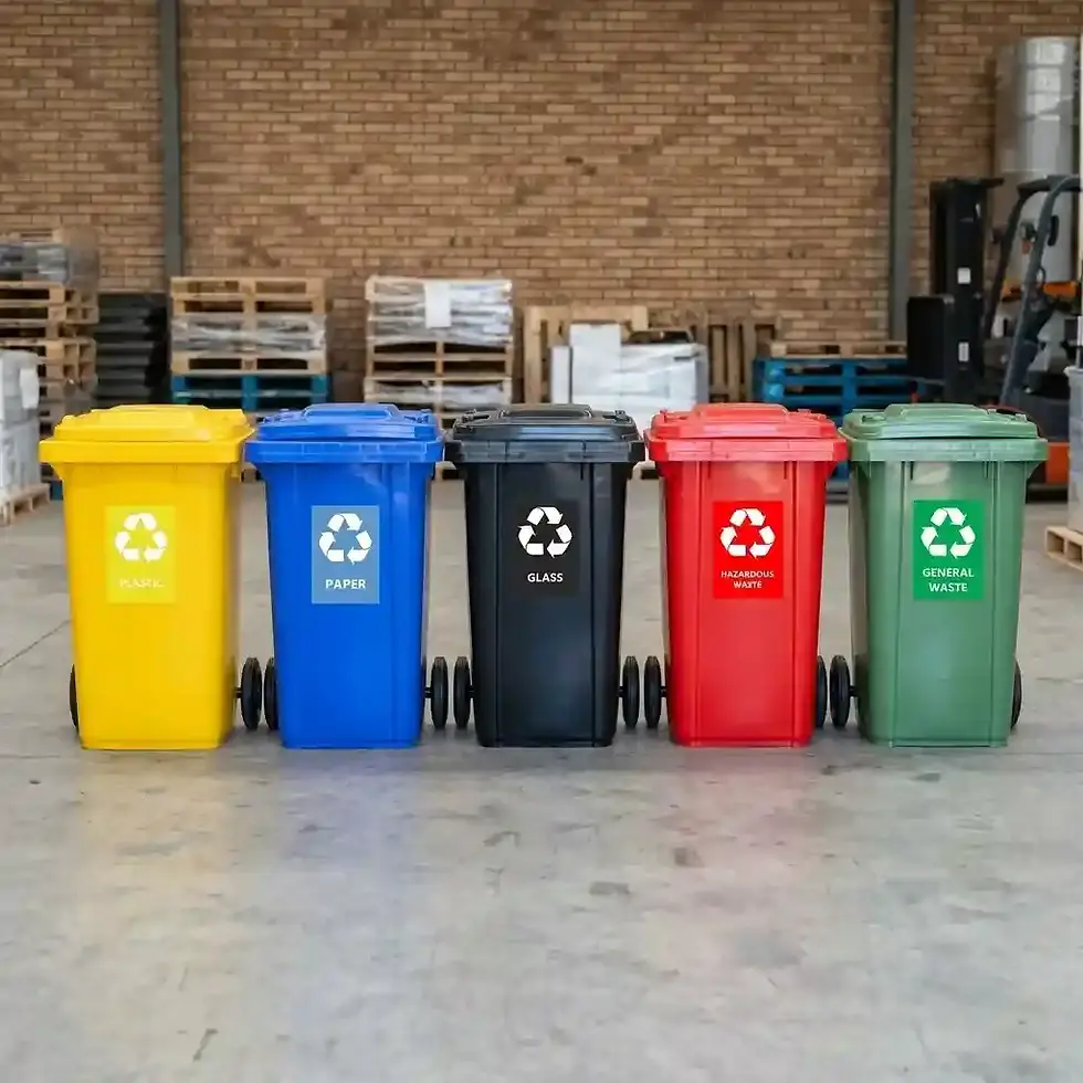 Thumbnail: industrial 240L recycling wheelie bin station with 5 colour-coded bins for waste segregation systems
