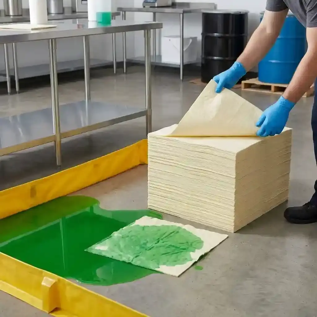 chemical absorbent pads 200 pack yellow high capacity for industrial chemical spill control and cleanup