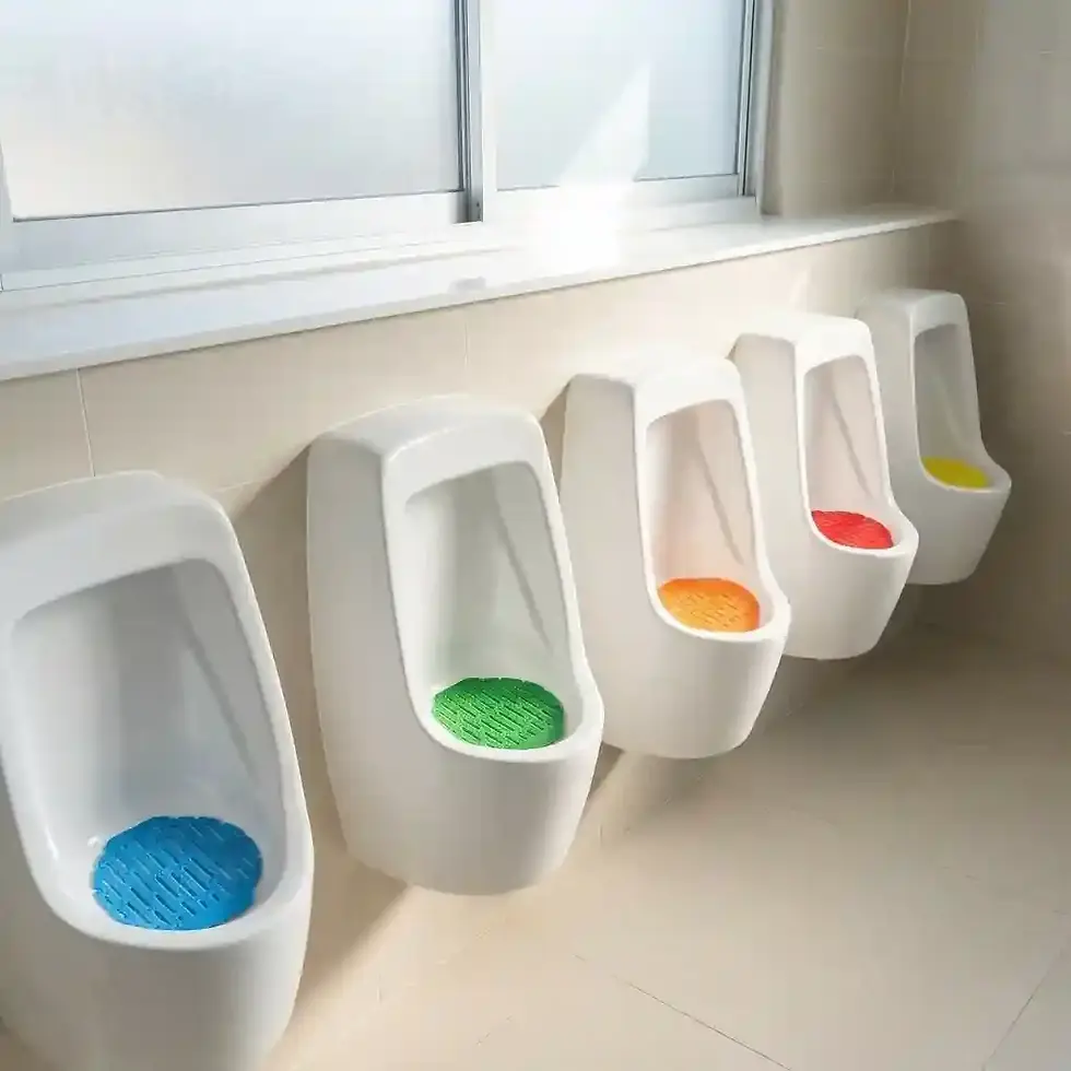Thumbnail: colourful urinal screen for public restroom hygiene