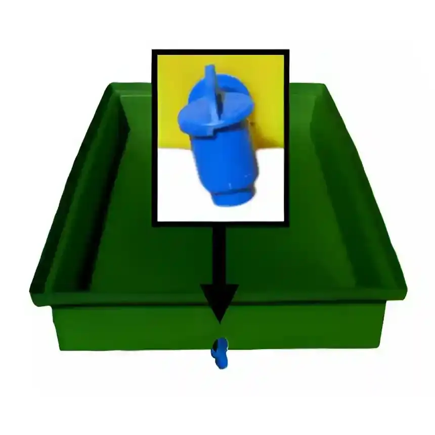 Thumbnail: Green extra-deep spill tray with drain tap – durable solution for workshops, labs, and manufacturing zones.