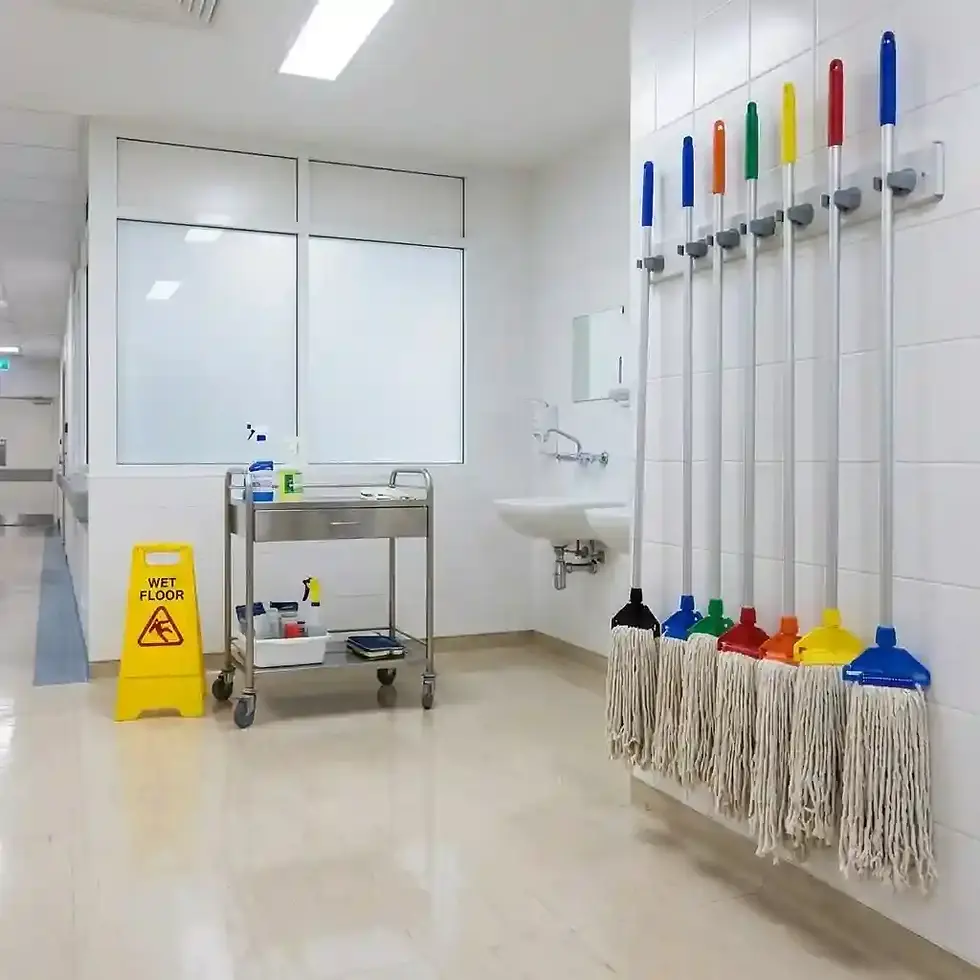 color coded fan mop for hygiene cleaning and cross contamination prevention in workplaces