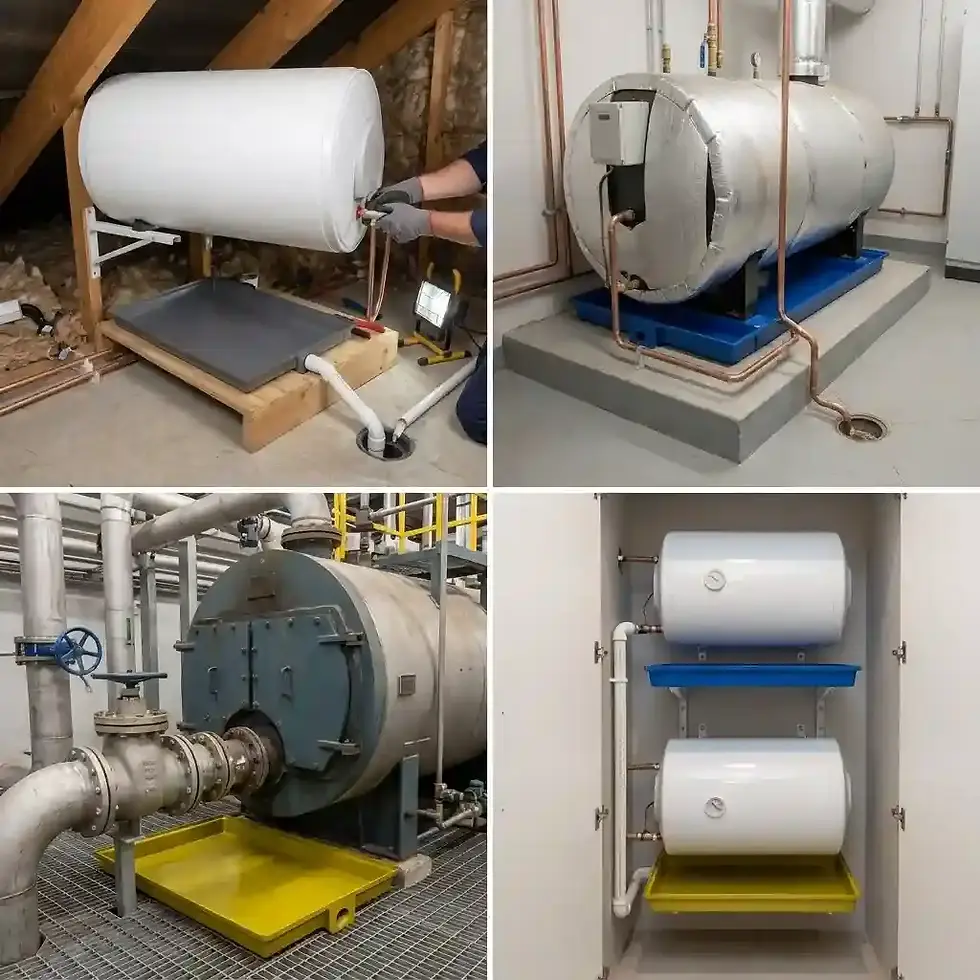 Thumbnail: geyser drip tray South Africa 150L 200L 1580 x 600 x 90mm spill containment tray for water heaters