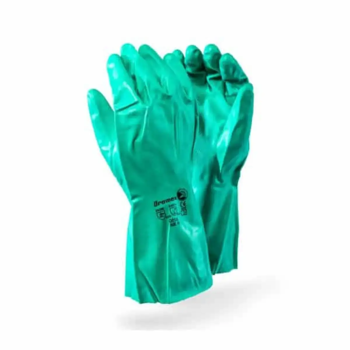 Chemical Nitrile Gloves 0056 - Green nitrile gloves, 0.38mm thick, micro-flock lined, textured grip, resistant to chemicals