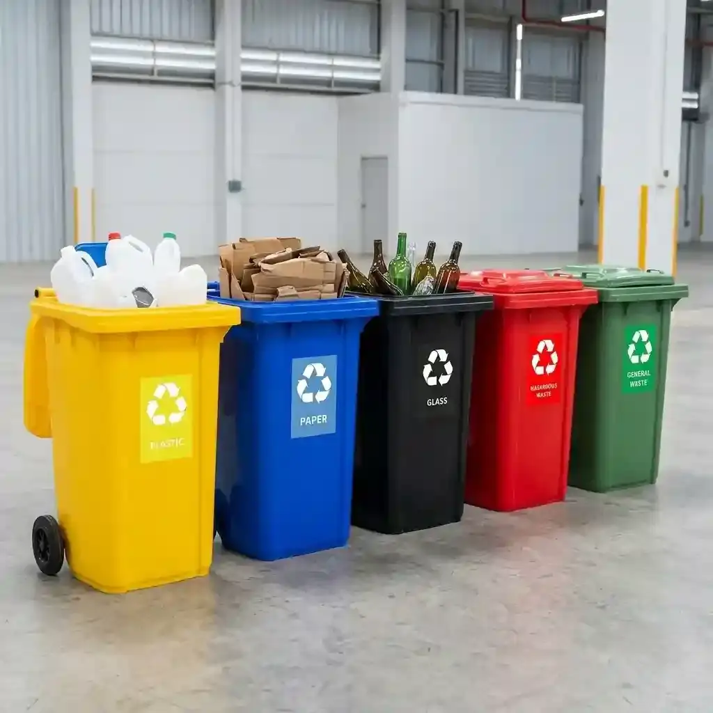 240L 5-colour industrial recycling wheelie bin set for waste separation and compliance