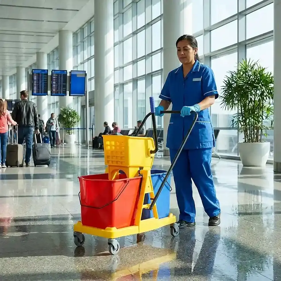 50L mopping trolley double wringer bucket for commercial floor cleaning and maintenance
