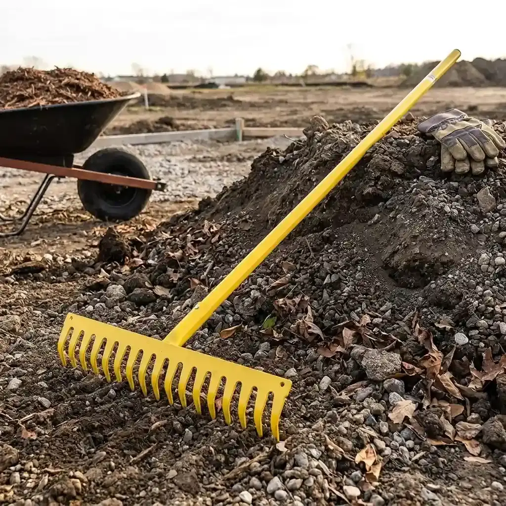 metal rake 16 finger with metal handle for garden and industrial debris cleaning