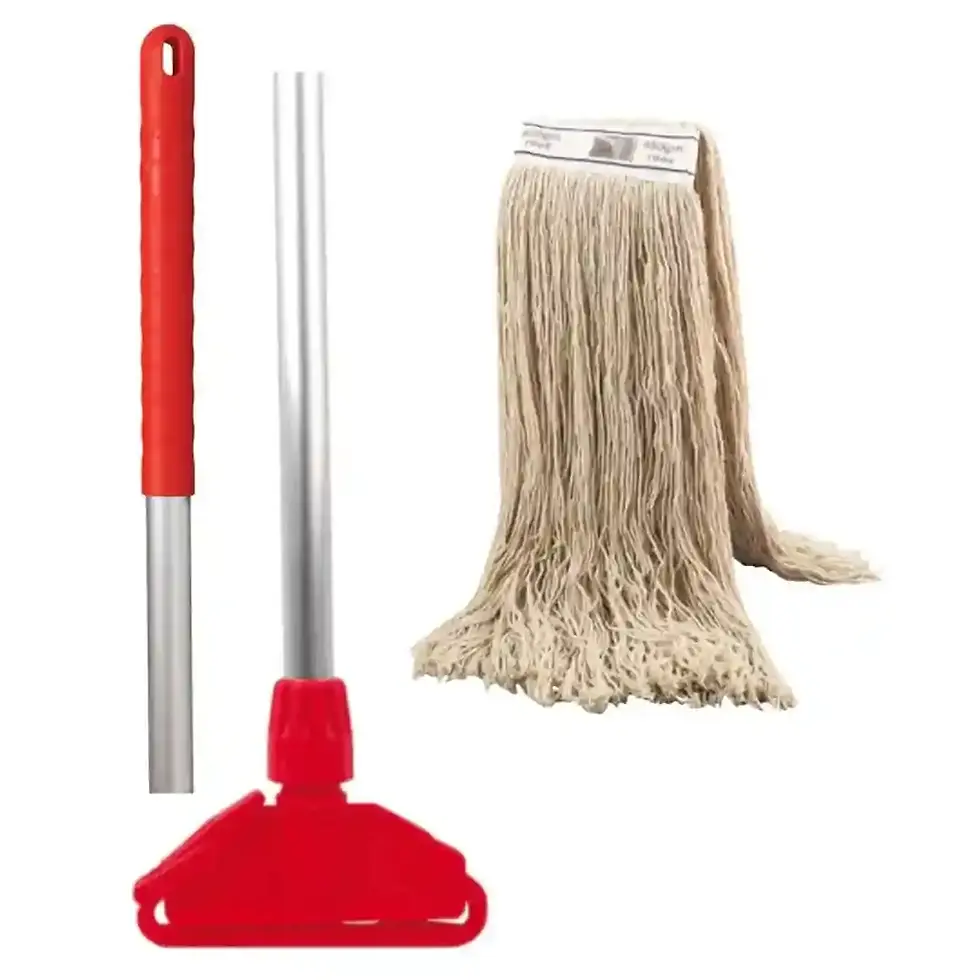 Red Color-Coded Hygiene Fan Mop with aluminum handle for designated cleaning areas.