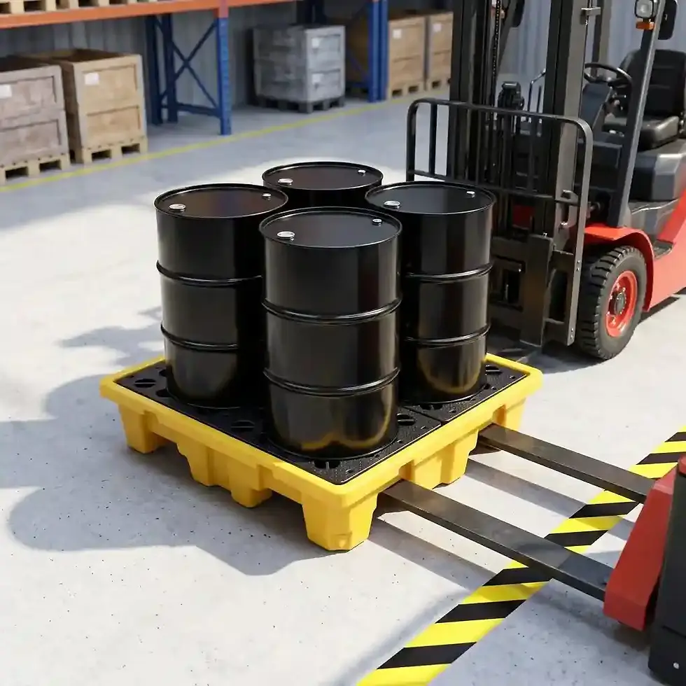 4 drum spill pallet heavy duty spill containment solution for industrial liquid storage and safety compliance