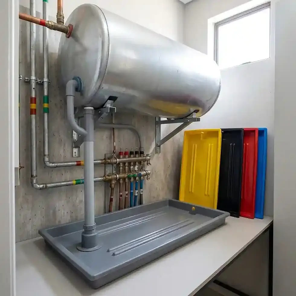 300l geyser drip tray 2100 x 600 x 90mm large spill containment tray in 7 colours for industrial use