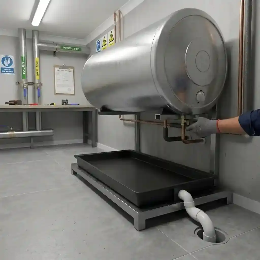 100L geyser drip tray 1180 x 600 x 90mm spill containment tray in 7 colours for industrial use