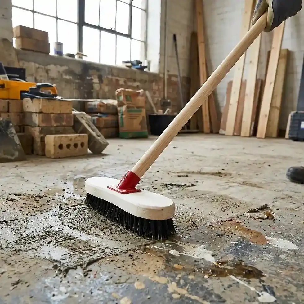 builders scrub brush with wooden handle for construction cleaning and heavy-duty scrubbing