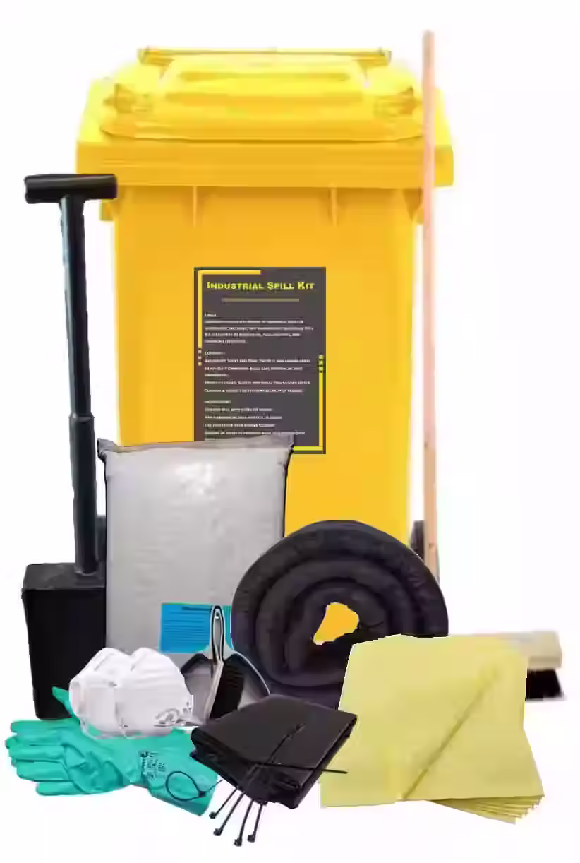 Yellow 240L bin labelled for chemical spill response