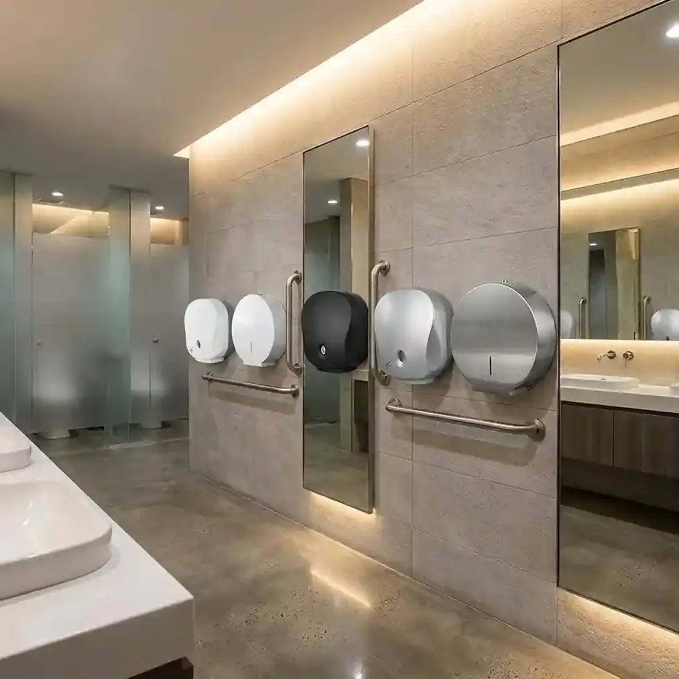 Thumbnail: compact toilet roll holder for efficient washroom space saving installation