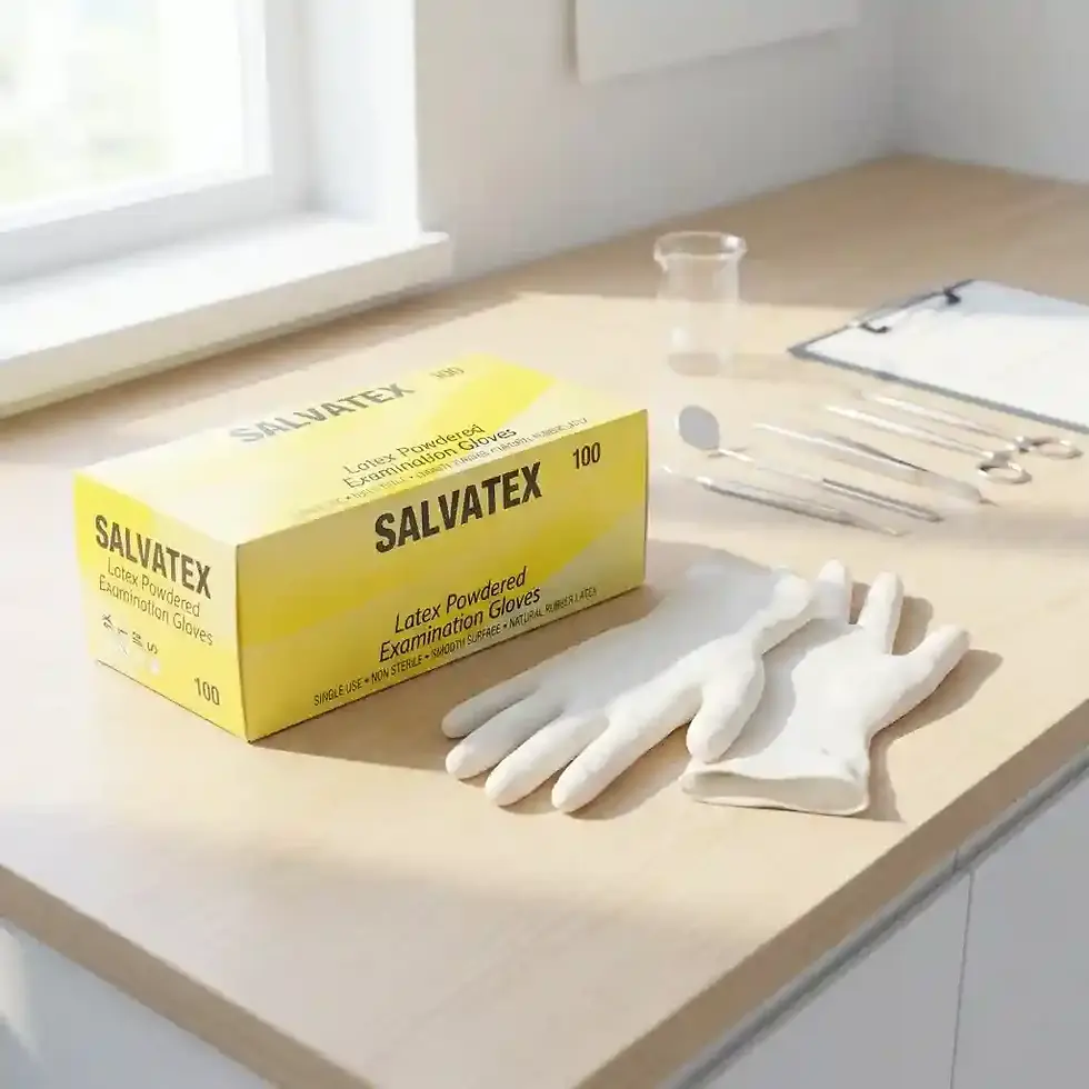 Thumbnail: latex medical examination gloves