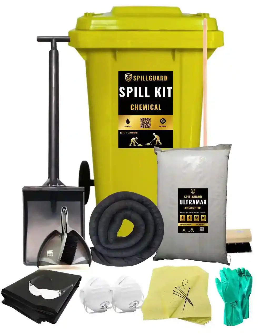 Yellow 240L bin labelled for chemical spill response