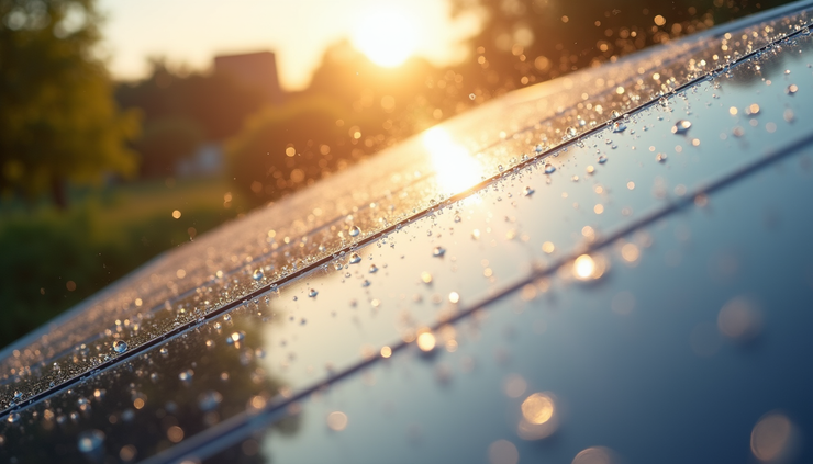Close-up van een zonnepaneel tijdens het schoonmaken in zonlicht