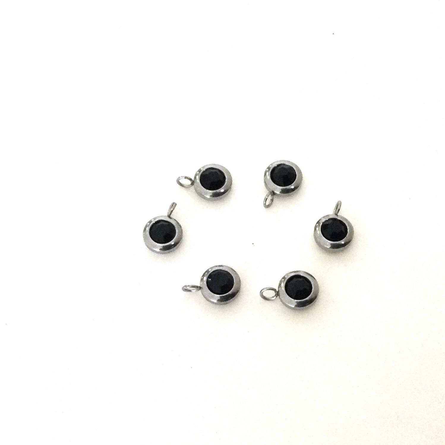 Stainless steel Charm, black  crystal 6mm, sold by 6 or 30 pcs.