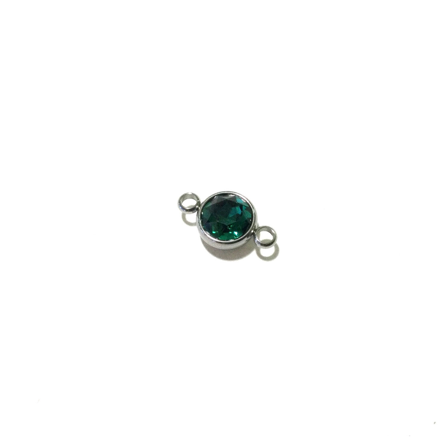 Stainless steel Connector with emerald crystal 10mm, sold by 4 or 20 pcs.