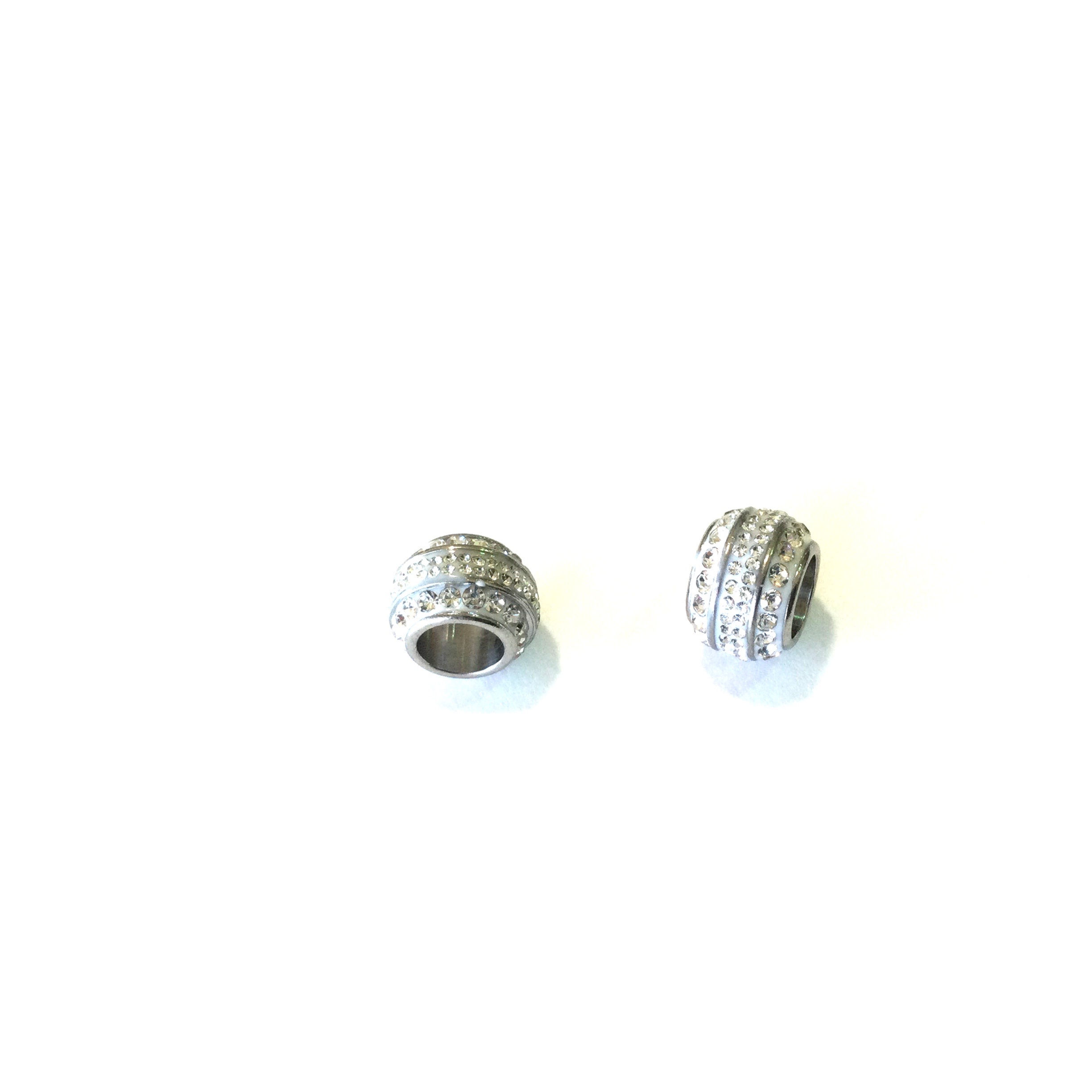 Stainless steel Bead with rhinestones 10x15mm, hole 8mm, sold by 1 or 10 pcs.