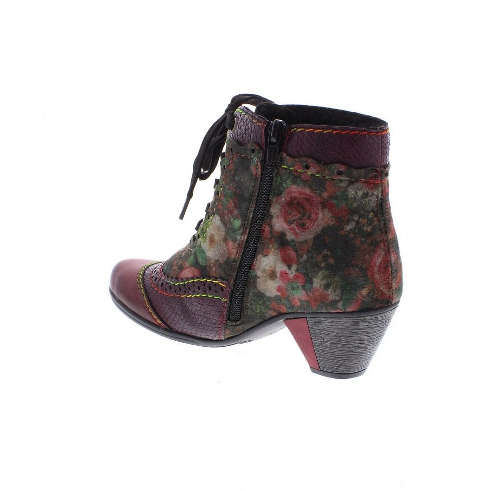 Thumbnail: RIEKER Y7213-34 LADIES RED COMBINATION ANKLE BOOTS