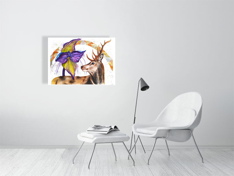 Miniatura: Deer with giant orchid and rainbow
