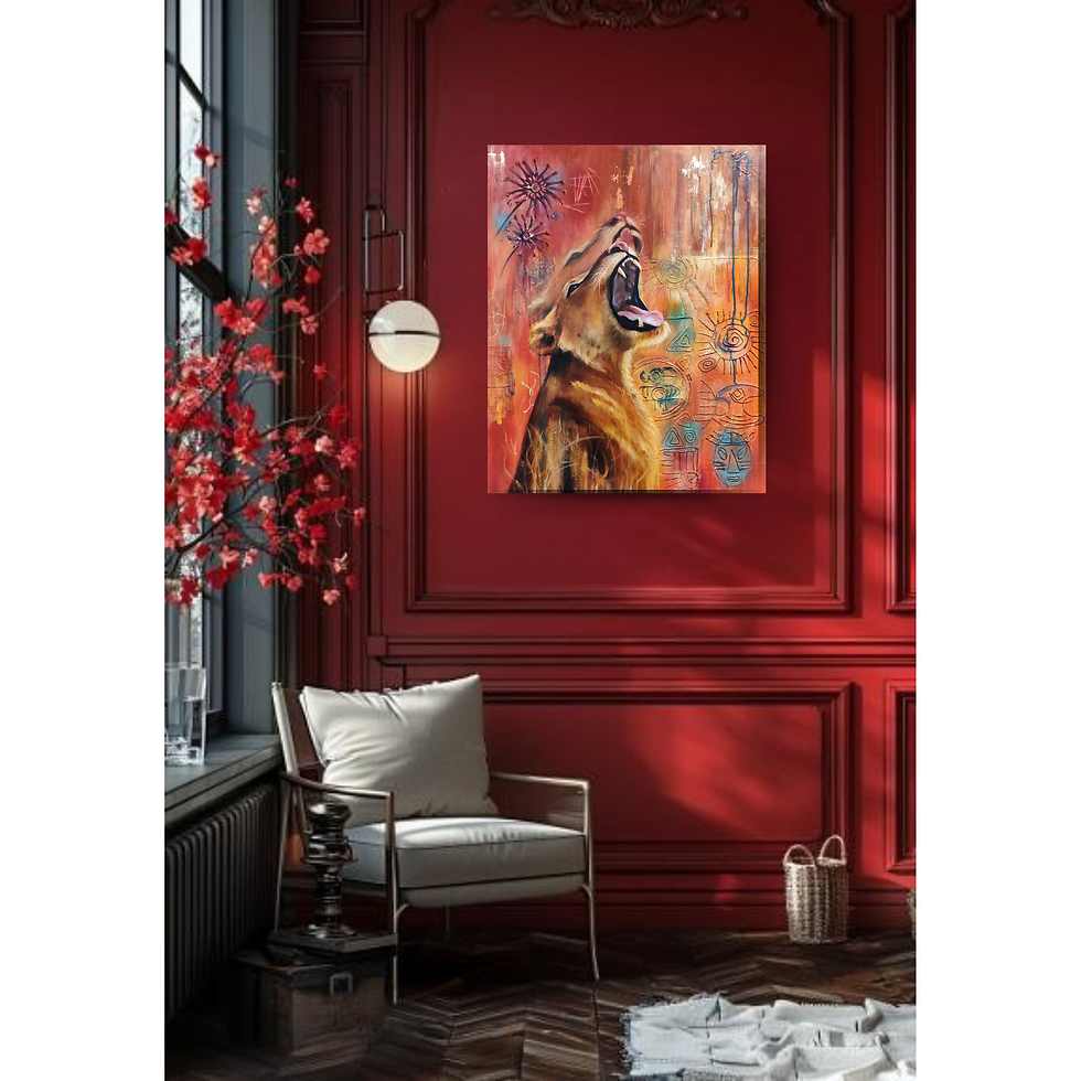 Miniatura: Lioness painting with moke up room
