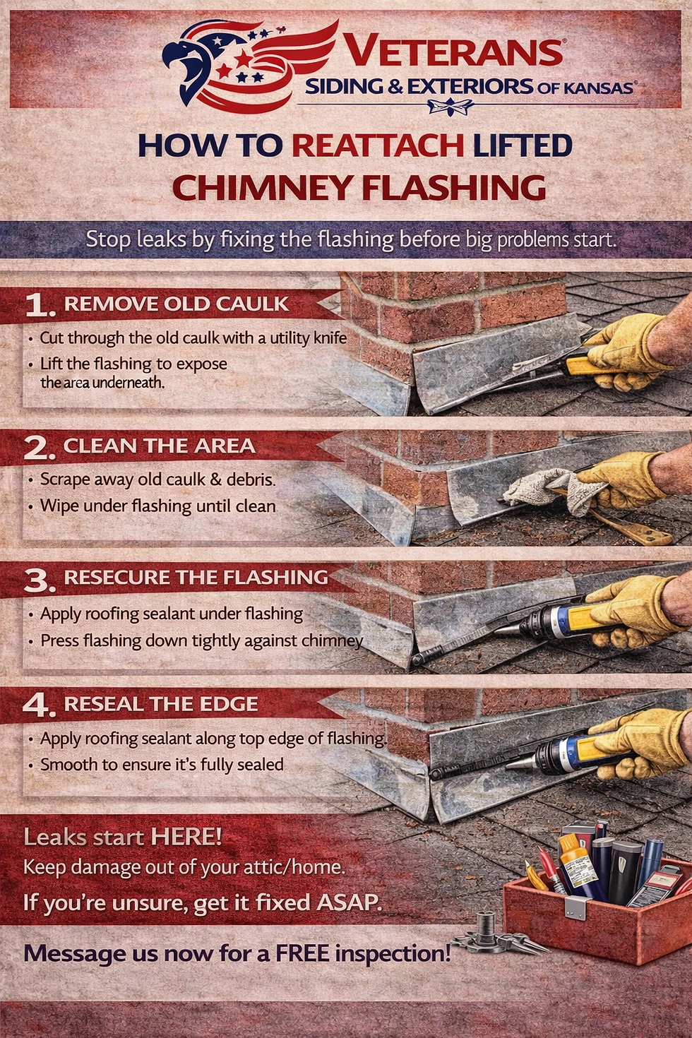 DIY How to reattach lifted chimney flashing